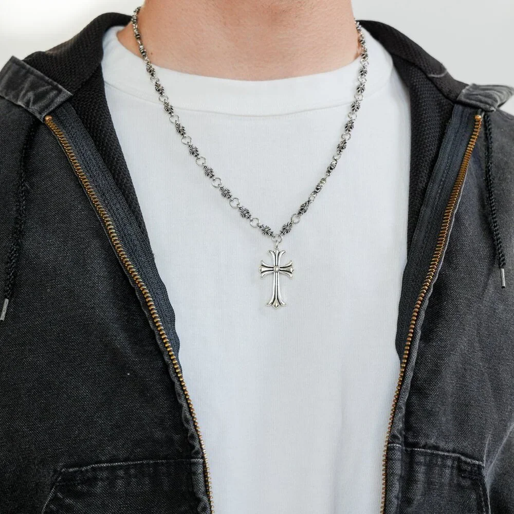 Silver Gothic Cross Chain Necklace